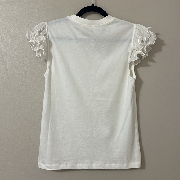 See by Chloe Womens Organza Ruffle-Sleeve Cotton T-Shirt Size XS Preppy Chic - Picture 4 of 9